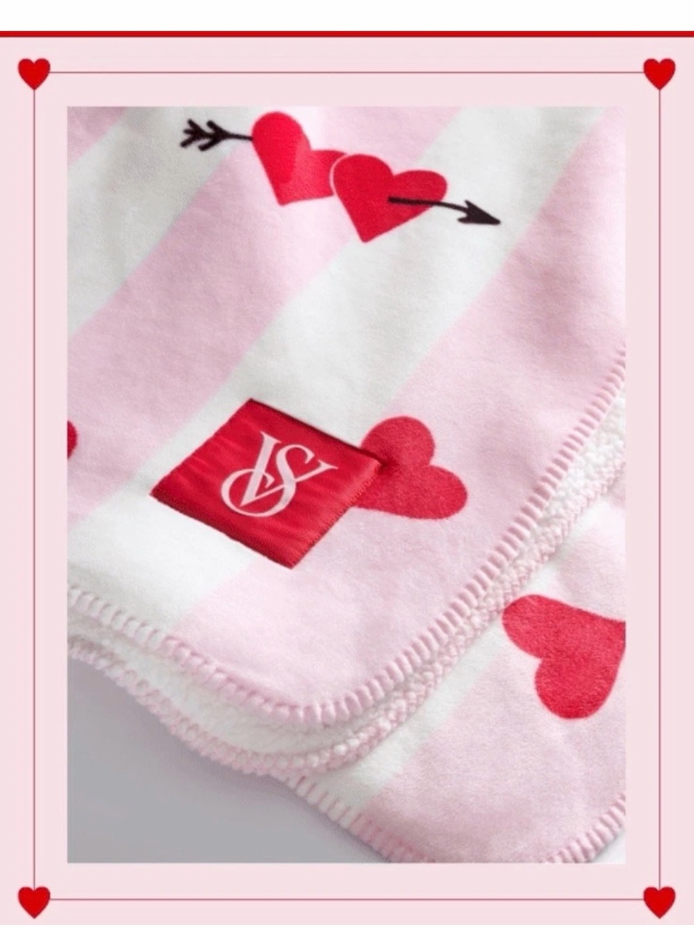 VICTORIA'S SECRET PINK SHERPA BLANKET RED HEARTS FLEECE THROW